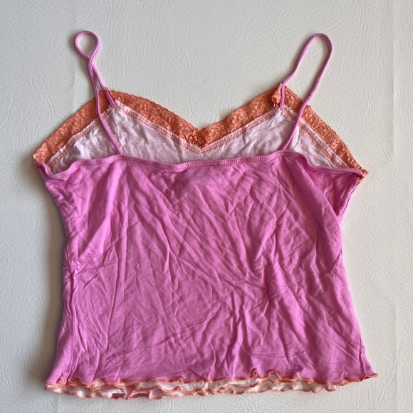YP Collection Vintage Y2K Pink Orange Lace Fitted Camisole Large - Picture 2 of 6